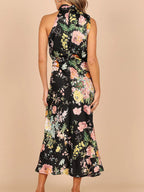 Women's Halter Neck Midi Dress with Floral Print 12