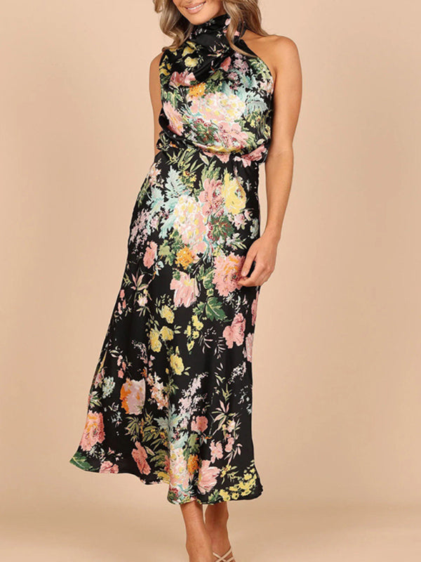 Women's Halter Neck Midi Dress with Floral Print 13