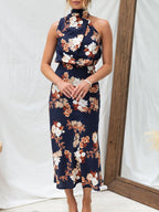 Women's Halter Neck Midi Dress with Floral Print 14