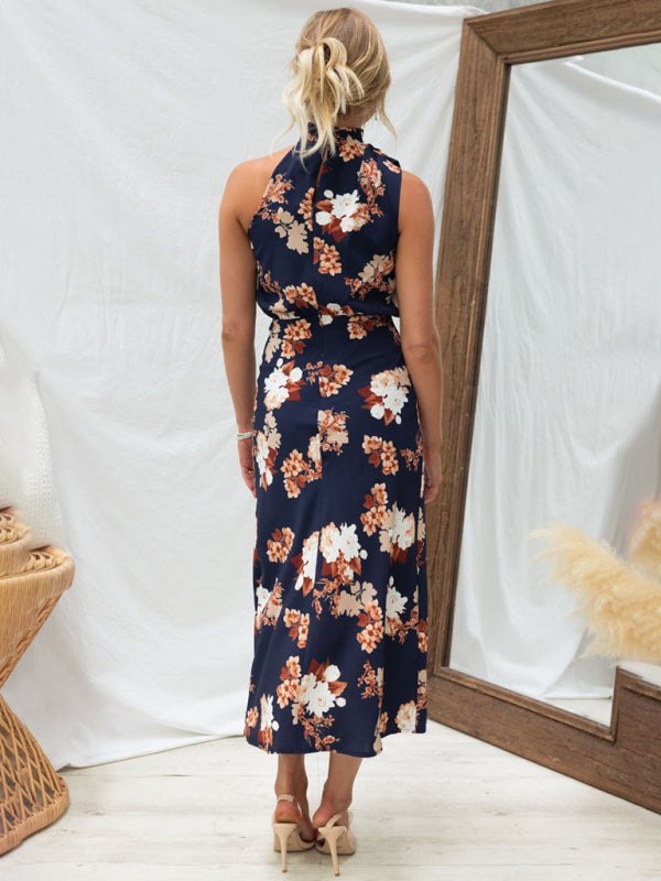 Women's Halter Neck Midi Dress with Floral Print 15