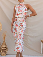 Women's Halter Neck Midi Dress with Floral Print 16