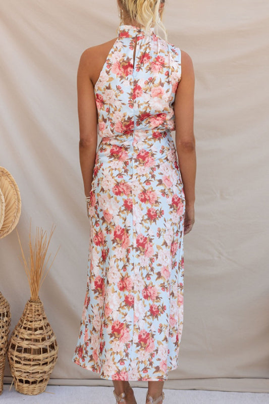 Women's Halter Neck Midi Dress with Floral Print 17