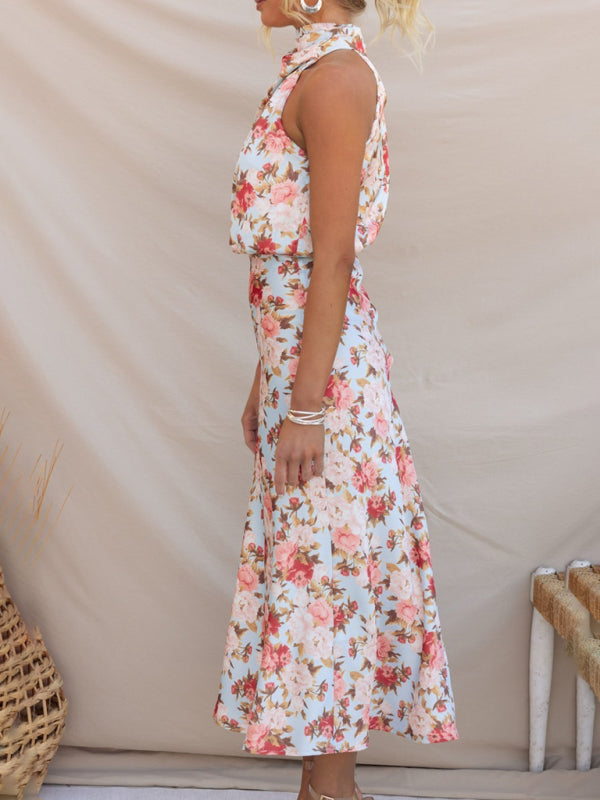 Women's Halter Neck Midi Dress with Floral Print 18