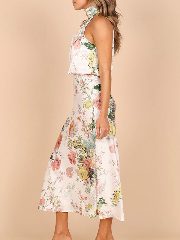 Women's Halter Neck Midi Dress with Floral Print 3