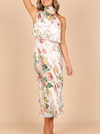 Women's Halter Neck Midi Dress with Floral Print 4