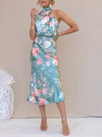 Women's Halter Neck Midi Dress with Floral Print 8