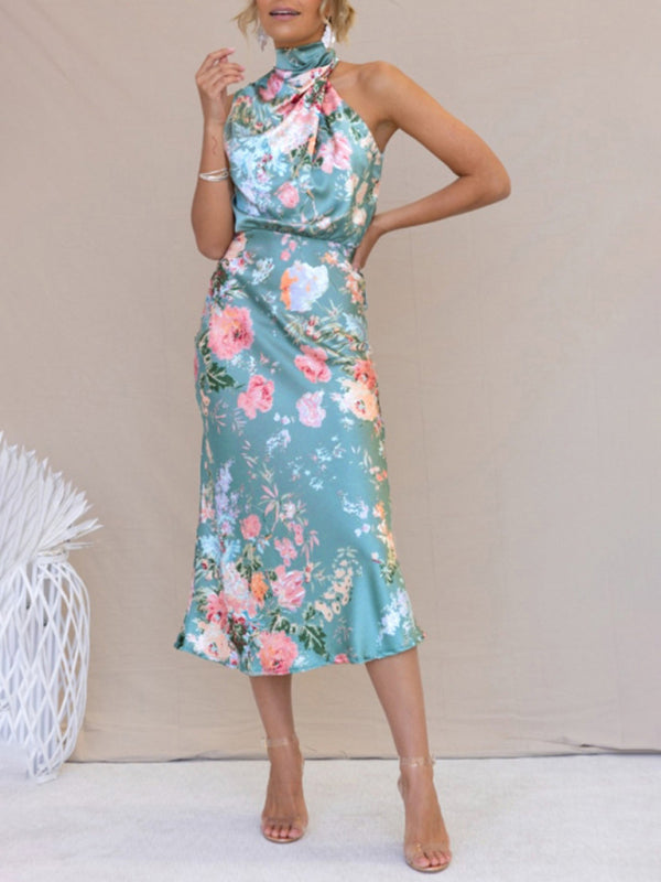 Women's Halter Neck Midi Dress with Floral Print 8