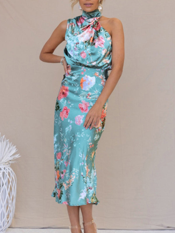 Women's Halter Neck Midi Dress with Floral Print 9