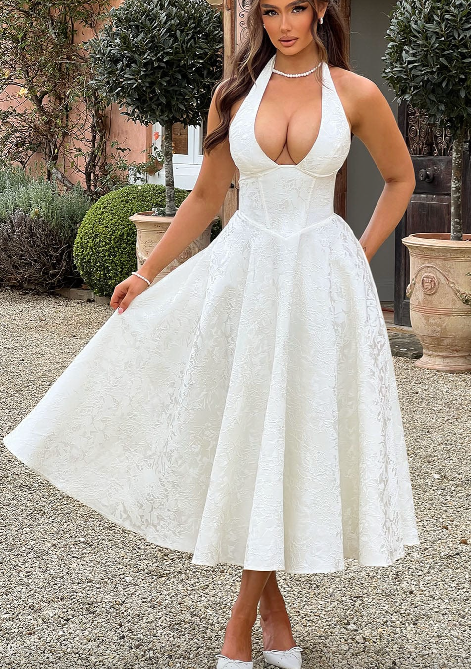 Women's Halter Neck Midi Dress with Straight Fit 6