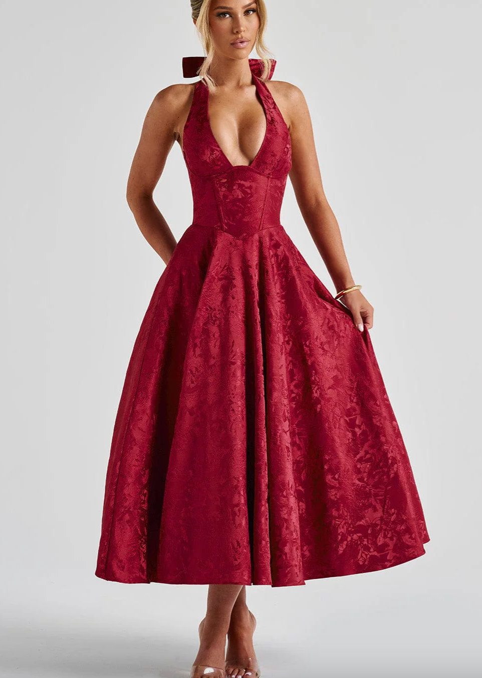 Women's Halter Neck Midi Dress with Straight Fit 7