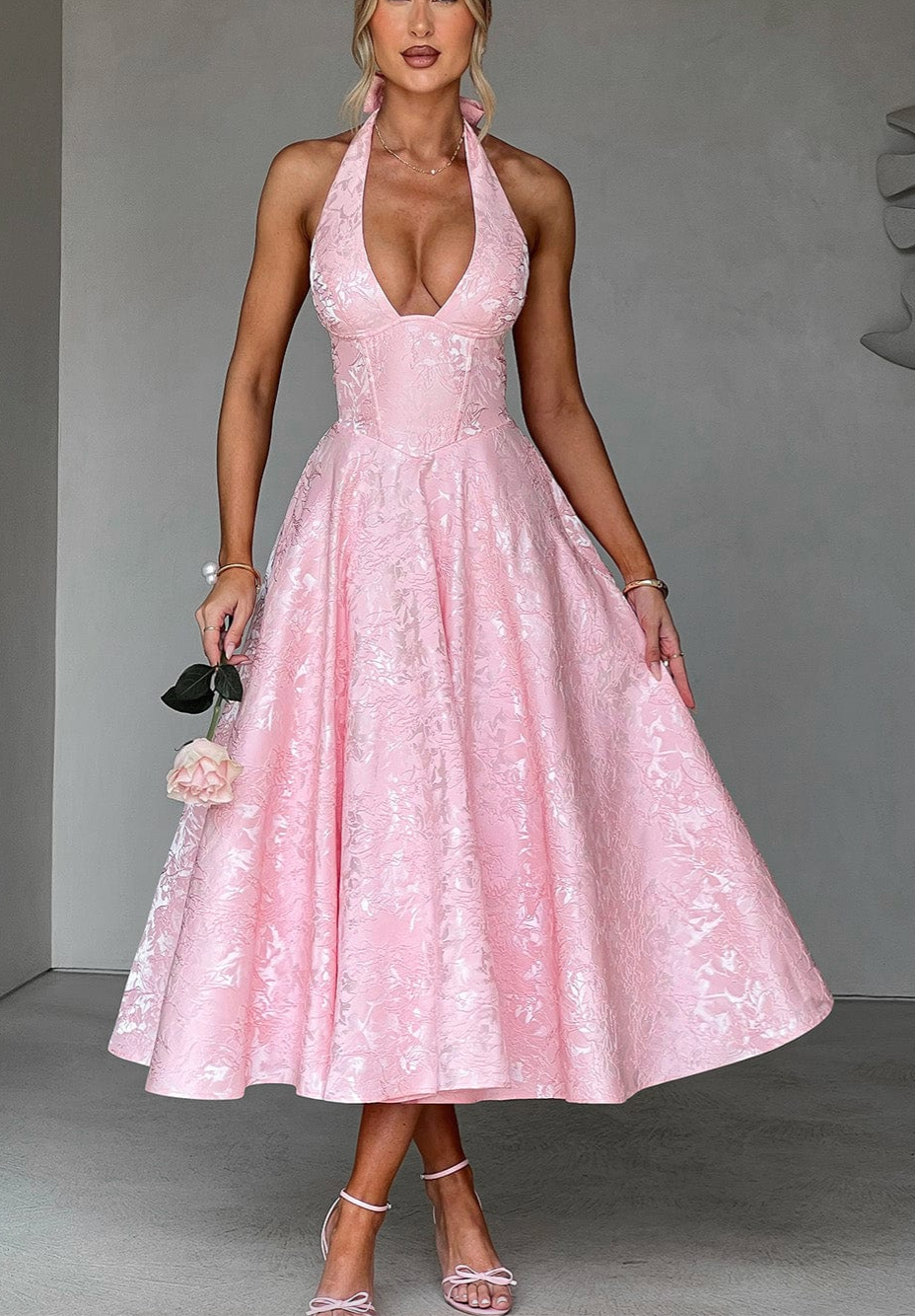 Women's Halter Neck Midi Dress with Straight Fit 8