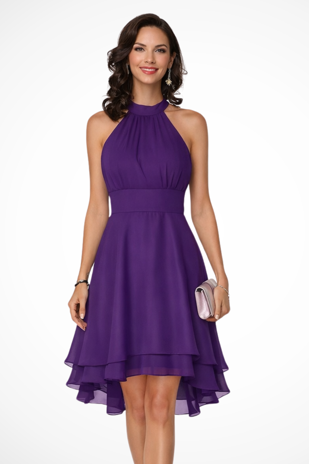 Women's Halter Neck Mini Dress with Tiered Ruffle Hem 4