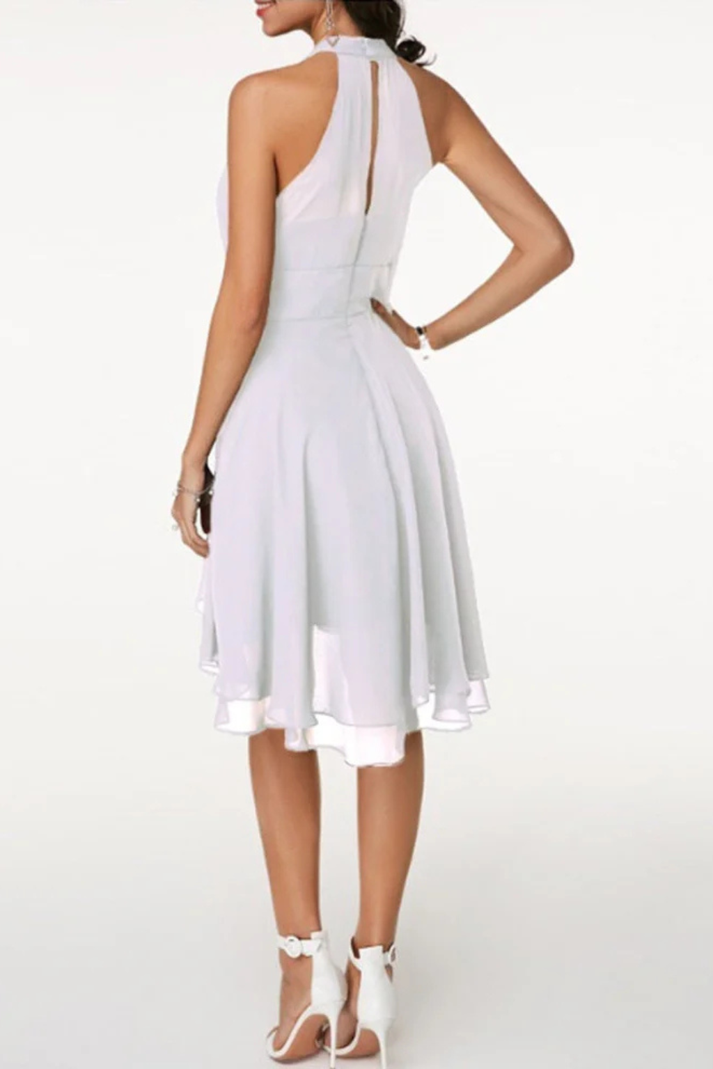 Women's Halter Neck Mini Dress with Tiered Ruffle Hem 7