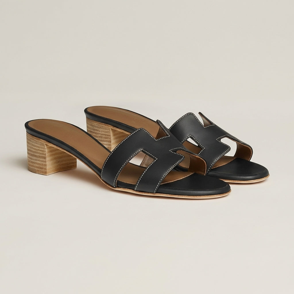 Women's Heeled Mule Sandals with Block Heel and H-Strap Cutout 5
