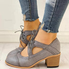 Women's Heeled T-Strap Shoes with Lace-Up Closure 1
