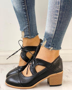 Women's Heeled T-Strap Shoes with Lace-Up Closure 3