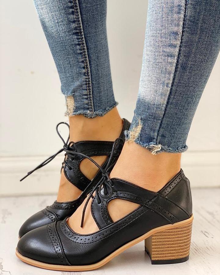 Women's Heeled T-Strap Shoes with Lace-Up Closure 3