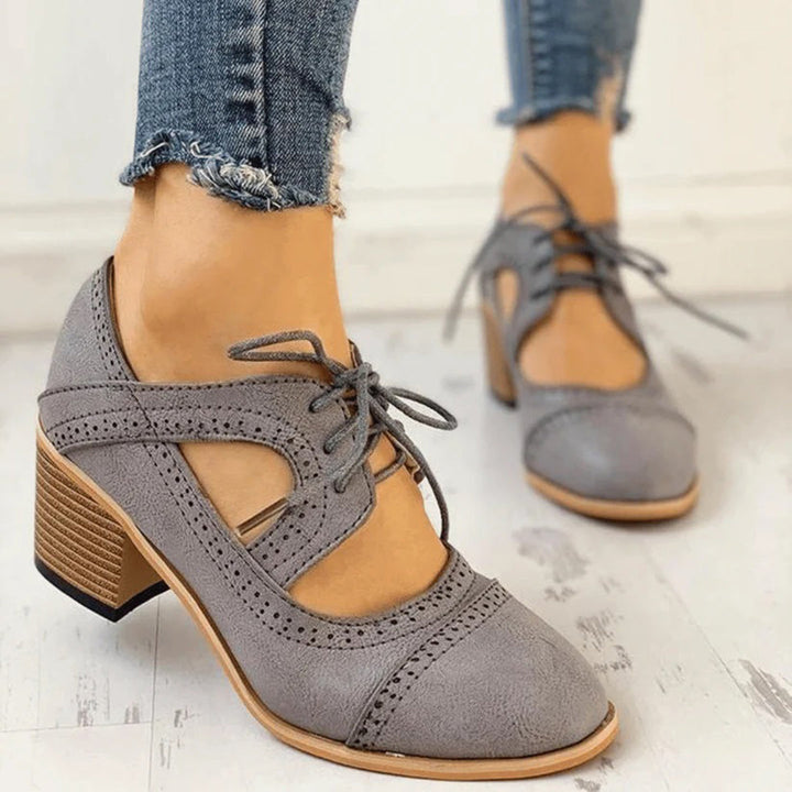 Women's Heeled T-Strap Shoes with Lace-Up Closure 5