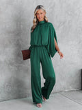 Women's High Neck Wide-Leg Jumpsuit with Draped Sleeves 1