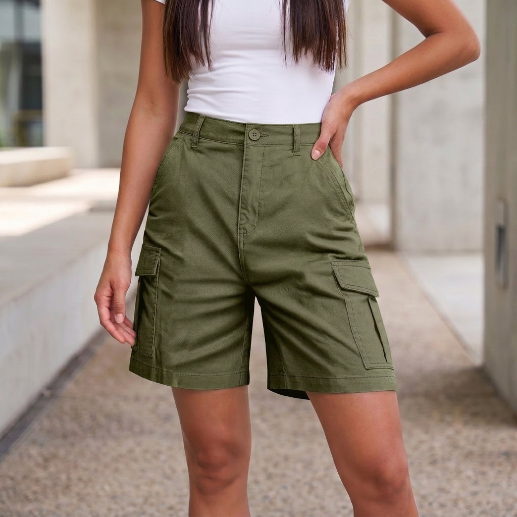 Women's High-Rise Cargo Shorts with Multi-Pocket Utility Design 5