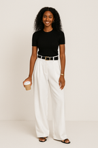Women's High-Rise Wide-Leg Tailored Trousers with Pleats 1