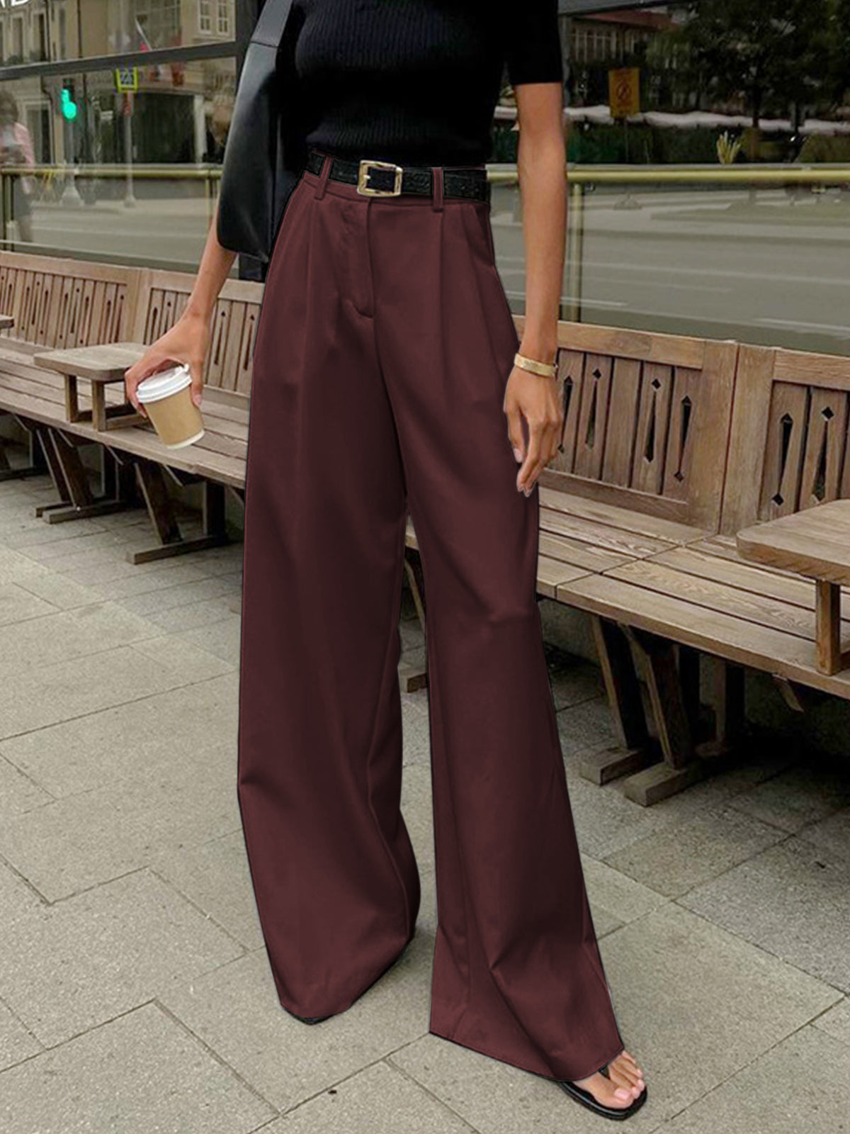 Women's High-Rise Wide-Leg Tailored Trousers with Pleats 6