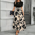 Women's High Waist Maxi Dress with Tie Front Bow and Short Sleeves 1