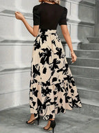 Women's High Waist Maxi Dress with Tie Front Bow and Short Sleeves 2