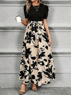 Women's High Waist Maxi Dress with Tie Front Bow and Short Sleeves 3