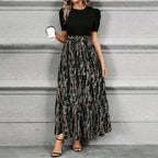 Women's High Waist Maxi Dress with Tie Front Bow and Short Sleeves 4