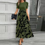 Women's High Waist Maxi Dress with Tie Front Bow and Short Sleeves 6