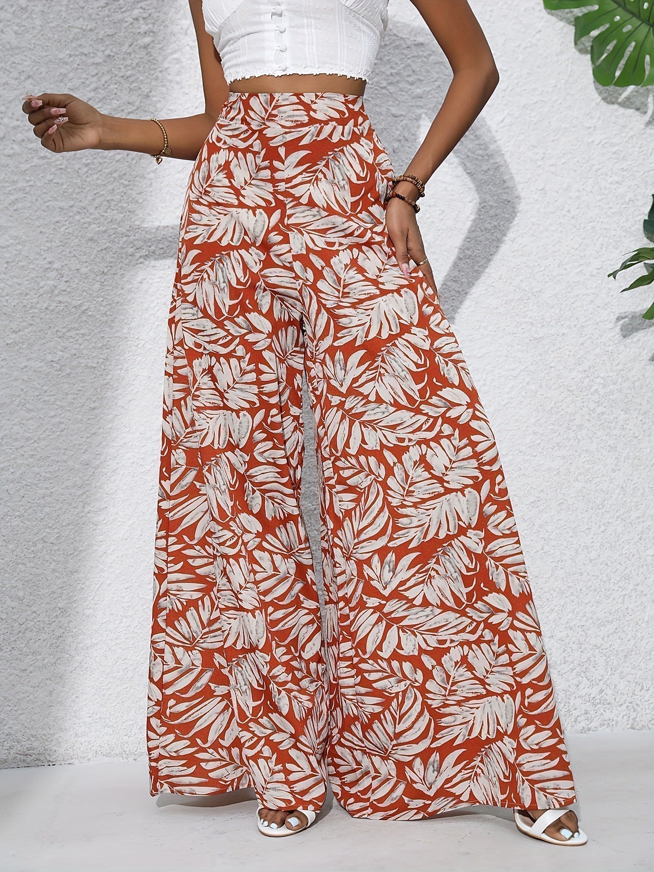 Women's High Waist Wide Leg Trousers with Floral Print 5