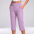 Women's High-Waisted Tapered Capri Pants with Button Detail and Side Pockets 3