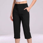 Women's High-Waisted Tapered Capri Pants with Button Detail and Side Pockets 6
