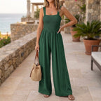 Women's Knit Maxi Jumpsuit with Smocked Square Neck and Wide Legs 10
