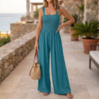Women's Knit Maxi Jumpsuit with Smocked Square Neck and Wide Legs 11