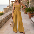 Women's Knit Maxi Jumpsuit with Smocked Square Neck and Wide Legs 12