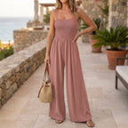 Women's Knit Maxi Jumpsuit with Smocked Square Neck and Wide Legs 14