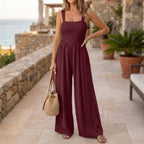 Women's Knit Maxi Jumpsuit with Smocked Square Neck and Wide Legs 15