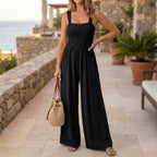 Women's Knit Maxi Jumpsuit with Smocked Square Neck and Wide Legs 4