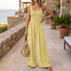 Women's Knit Maxi Jumpsuit with Smocked Square Neck and Wide Legs 7