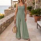 Women's Knit Maxi Jumpsuit with Smocked Square Neck and Wide Legs 9