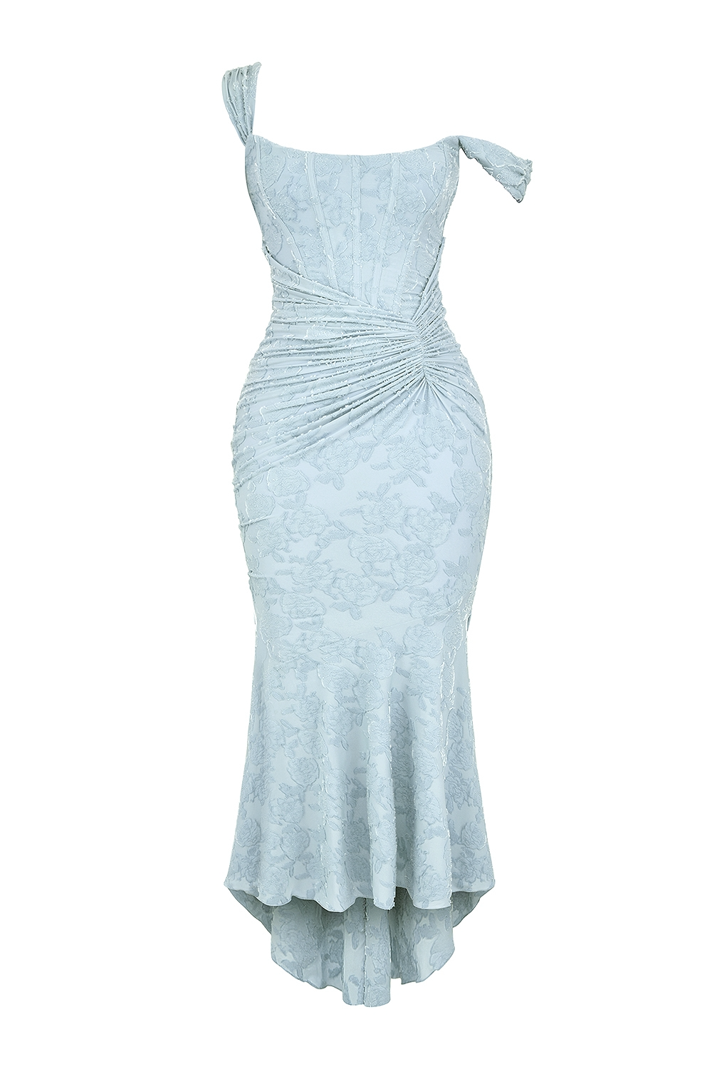 Women's Lace Bodice Maxi Dress with High-Low Hem 7