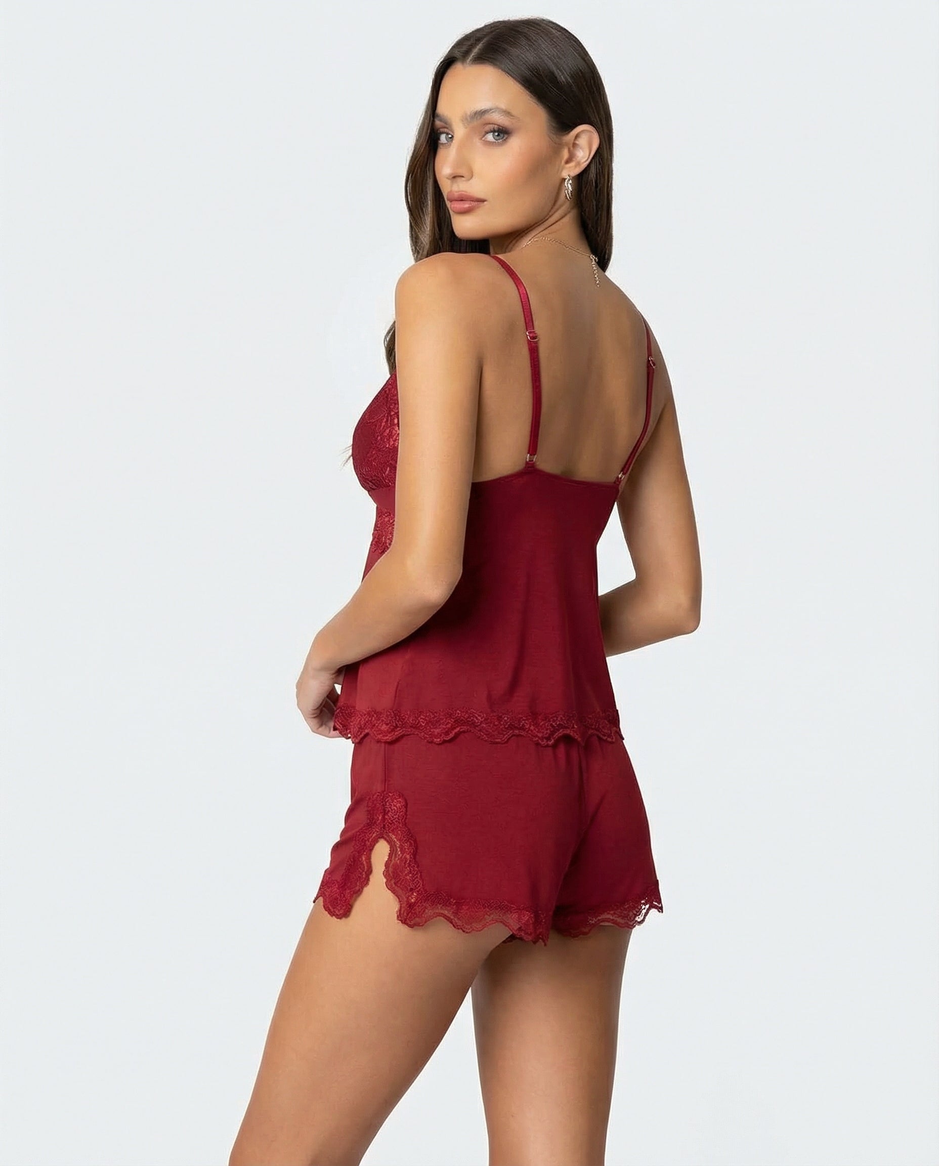 Women's Lace Camisole and Shorts Set with V-Neck 7