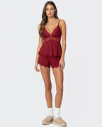 Women's Lace Camisole and Shorts Set with V-Neck 8