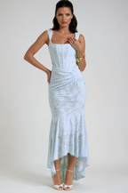 Women's Lace Corset Maxi Dress with High-Low Hem 1