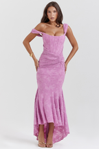 Women's Lace Corset Maxi Dress with High-Low Hem 10