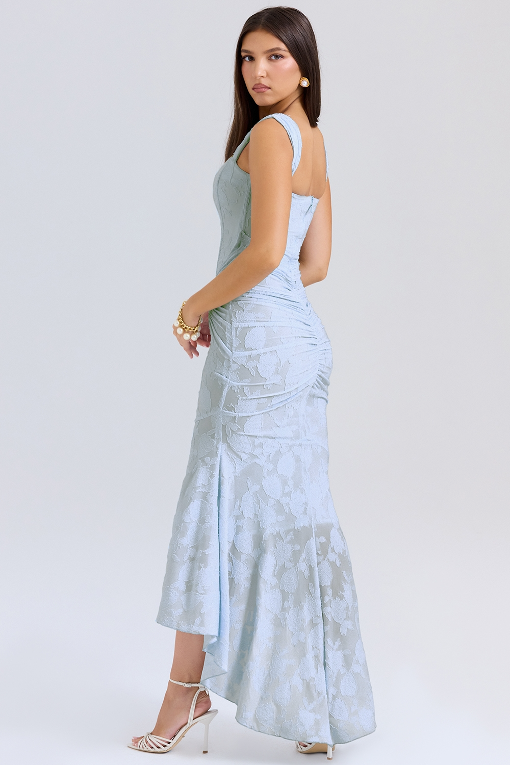 Women's Lace Corset Maxi Dress with High-Low Hem 3