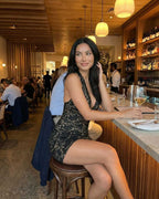 Women's Lace Halter Neck Mini Dress with Pencil Silhouette 7