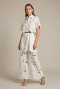 Women's Lace Two-Piece Set with Cape Overlay Top and Wide-Leg Pants 1